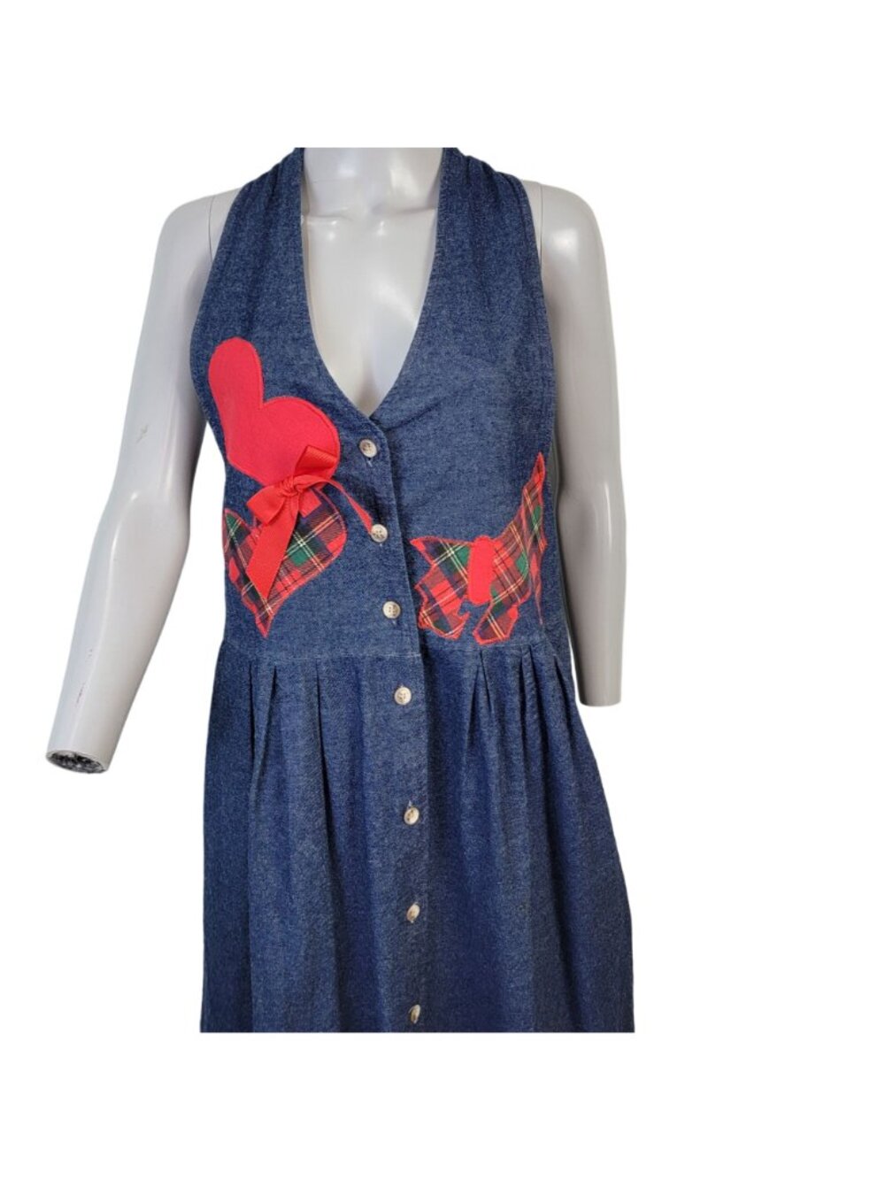 Vintage 90s Denim Maxi Dress Women Medium Scottie Dog Embroidered Teacher 8 10 M - Picture 2 of 15